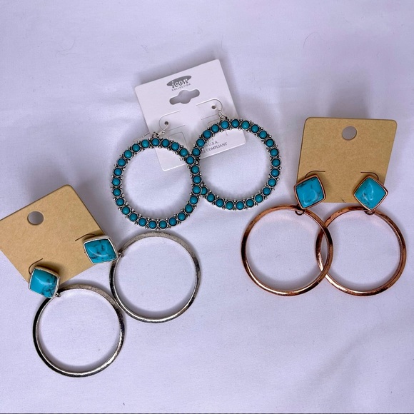 Jewelry - Turquoise Circle Drop Earring Bundle New
